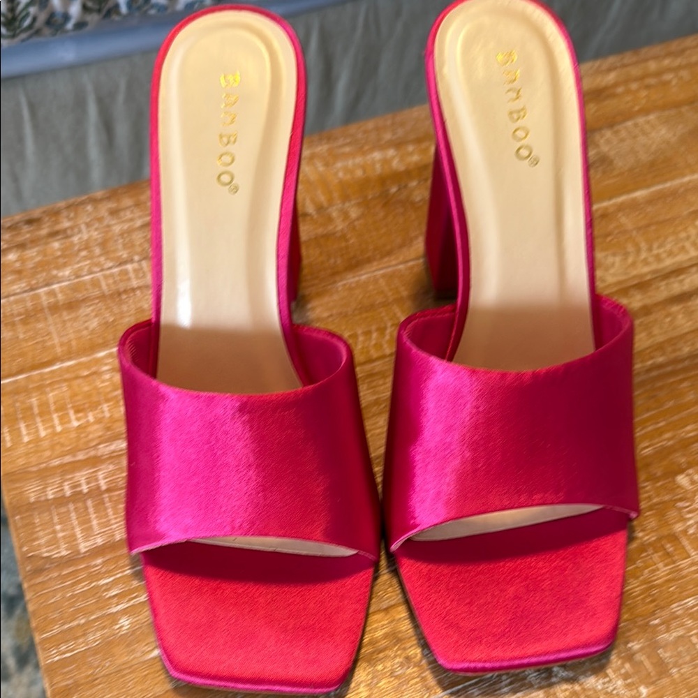 Bamboo Women's Pink Satin Heels